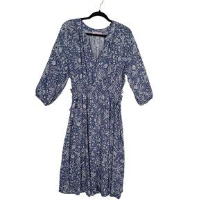 Harlow & Rose Blue Floral Midi Dress XL With 3/4 Sleeves & Adjustable Side Ties
